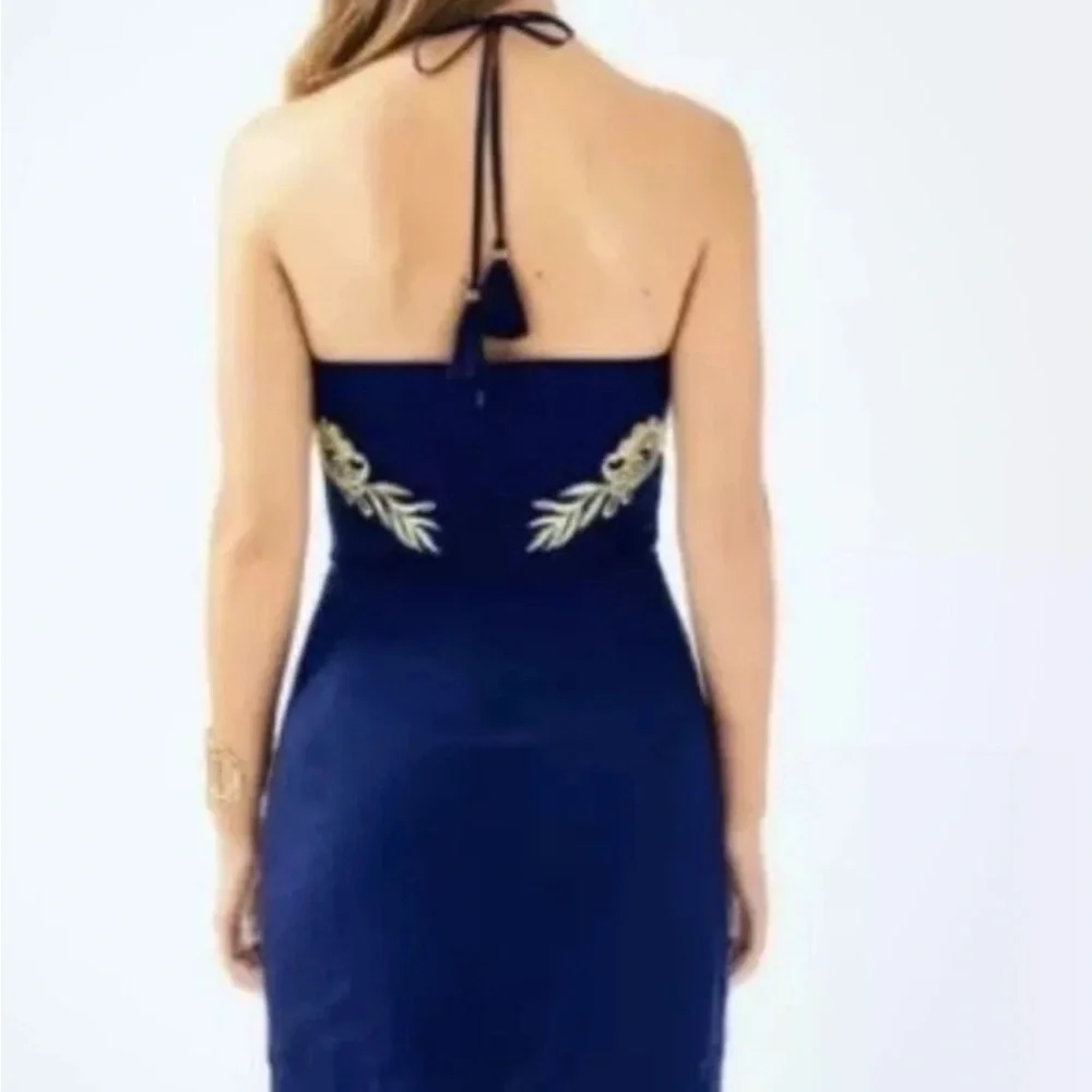 NWT Lilly Pulitzer DEMI CONVERTIBLE DRESS True Navy Embroidered Gold 2 - Picture 2 of 11
